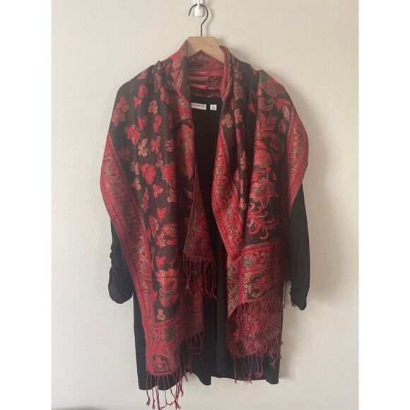 Susan Graver Womens 3X Liquid Knit Tunic & Jacquard Wrap Scarf Red Black NWT ( - Picture 1 of 9